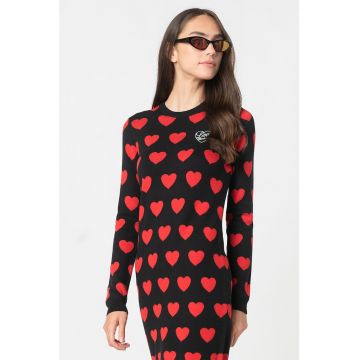 Rochie-pulover cambrata din amestec de lana cu imprimeu cu inimi