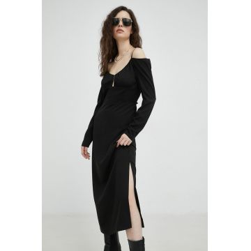 Samsoe Samsoe rochie culoarea negru, midi, drept