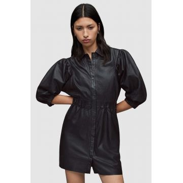 AllSaints rochie de piele culoarea negru, midi, drept