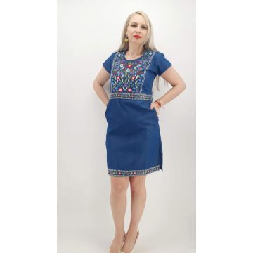 Rochie din denim cu broderie Flavia