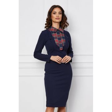 Rochie Moze bleumarin cu carouri rosii la bust