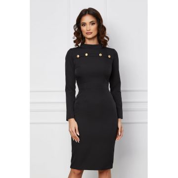 Rochie Moze neagra cu nasturi decorativi la bust