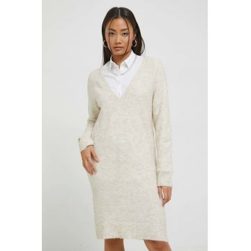 Vila rochie din amestec de lana culoarea bej, mini, drept
