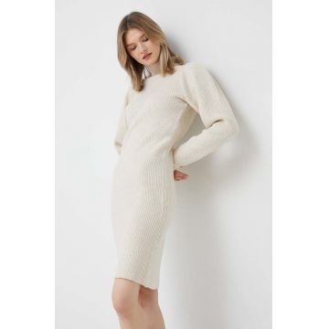 Y.A.S rochie din amestec de lana culoarea bej, mini, mulata