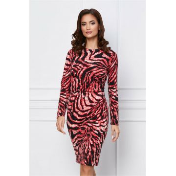 Rochie Dy Fashion neagra cu imprimeuri roz si fronseu pe talie Rochie Dy Fashion neagra cu imprimeuri roz si fronseu pe talie