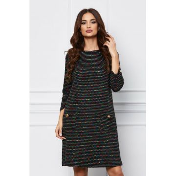 Rochie Dy Fashion neagra cu picatele colorate si buzunare