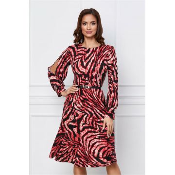 Rochie Dy Fashion roz cu zebra print si decupaj pe maneci