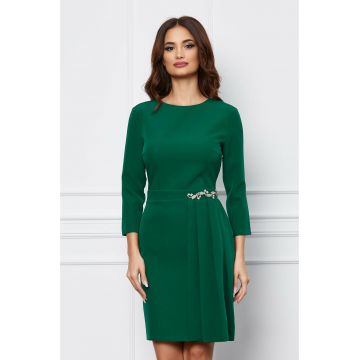 Rochie Dy Fashion verde cu pliuri si accesoriu in talie