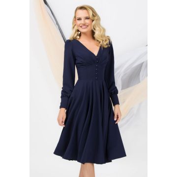 Rochie eleganta Pretty Girl bleumarin in clos cu anchior si nasturi