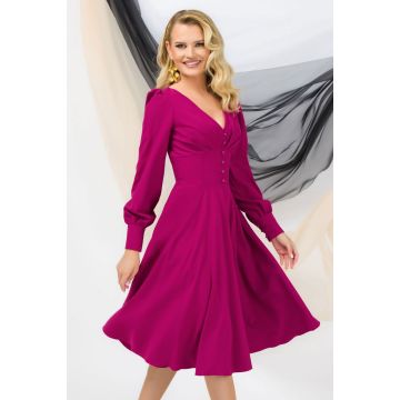 Rochie eleganta Pretty Girl fucsia in clos cu anchior si nasturi