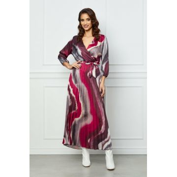 Rochie Ioana cu imprimeu watercolour gri-bordo