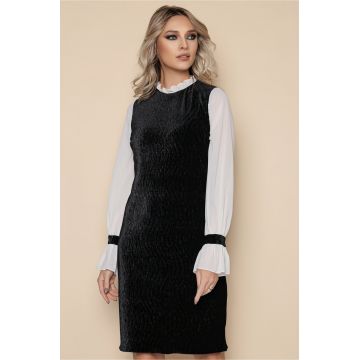 Rochie MBG neagra din catifea cu maneci albe