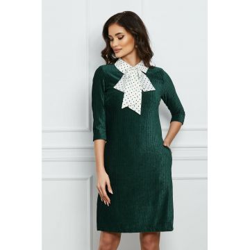 Rochie MBG verde din velur cu funda din satin