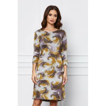 Rochie Tania bej cu imprimeuri galbene Rochie Tania bej cu imprimeuri galbene