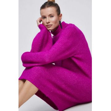 Medicine rochie din amestec de lana culoarea violet, midi, oversize
