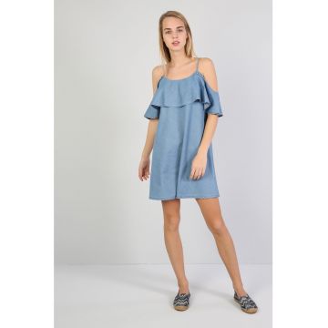 Rochie din chambray cu decupaj pe umeri