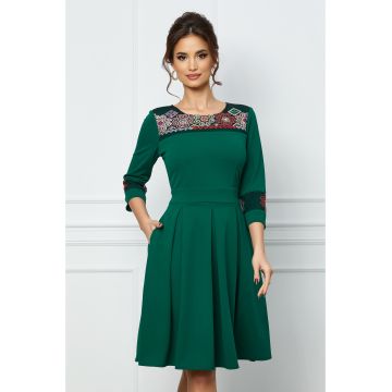 Rochie Ella Collection Matilda verde cu broderie traditionala