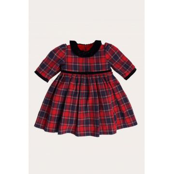 Rochie evazata cu imprimeu in carouri Tartan