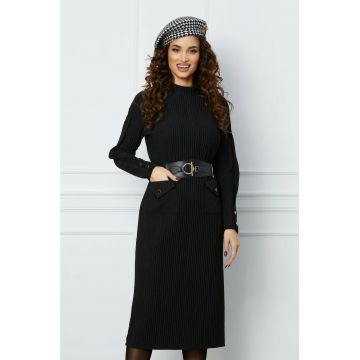 Rochie Gabriela neagra cu buzunare si curea in talie