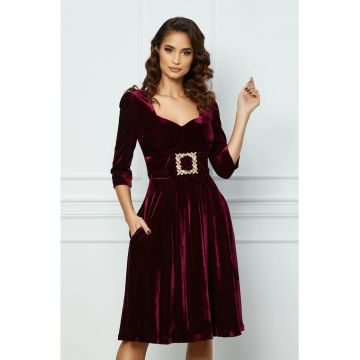 Rochie MBG bordo cu funda si catarama maxi in talie