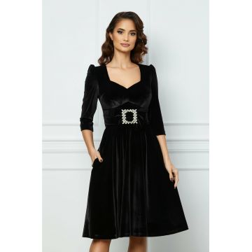 Rochie MBG neagra cu funda si catarama maxi in talie
