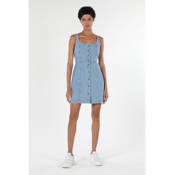 Rochie mini cambrata din material chambray