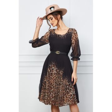 Rochie Zina neagra cu animal print bej