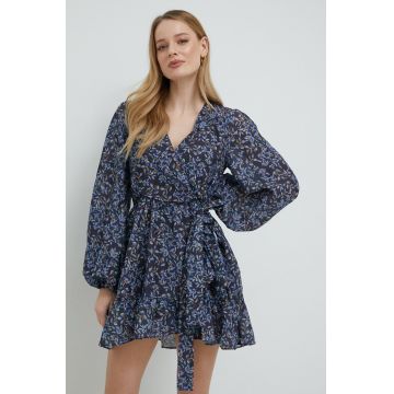 Bardot rochie culoarea albastru marin, mini, evazati