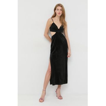 Bardot rochie culoarea negru, maxi, mulata