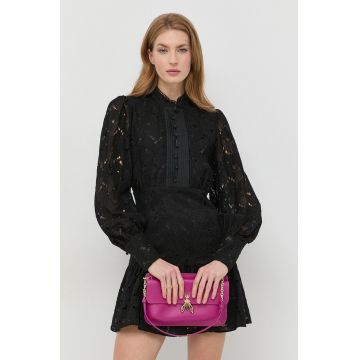 Bardot rochie culoarea negru, mini, dreaptă