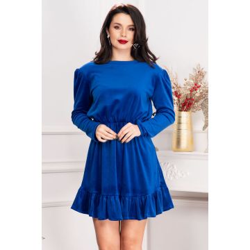 Rochie dama Cherry din catifea albastru royal cu volanas