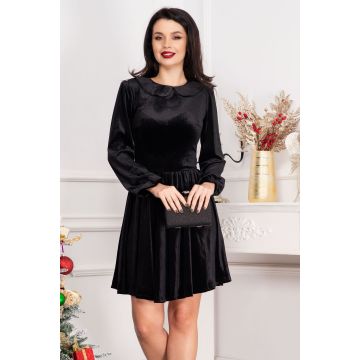 Rochie din catifea Fiolla neagra in clos cu guler