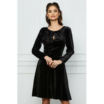 Rochie Estel neagra din catifea cu paiete