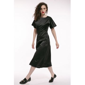 Rochie midi de satin cu decolteu in V pe partea din spate