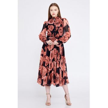 Rochie midi evazata cu model floral