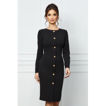 Rochie Moze midi neagra cu nasturi