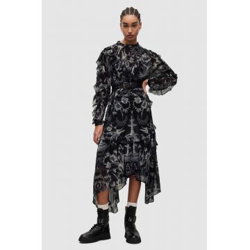 AllSaints rochie culoarea negru, midi, oversize