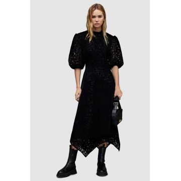 AllSaints rochie femei, culoarea negru, evazati