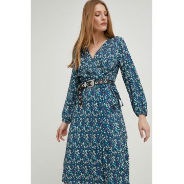 Answear Lab rochie culoarea turcoaz, midi, evazati