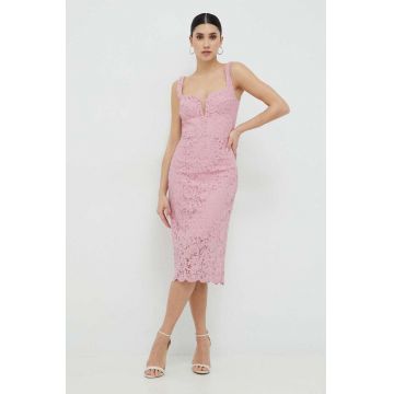 Bardot rochie culoarea roz, midi, mulata