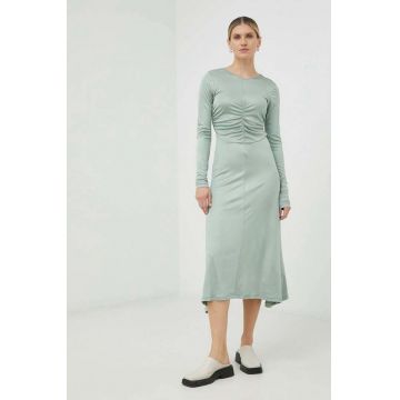 Bruuns Bazaar rochie Virbunum Filiz culoarea turcoaz, midi, evazati