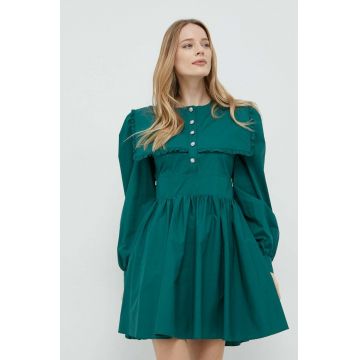 Custommade rochie din bumbac culoarea verde, mini, evazati