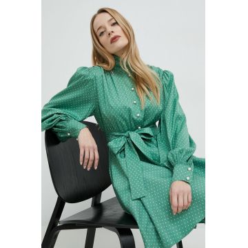 Custommade rochie Linnea culoarea verde, mini, evazati