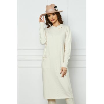 Rochie Alexa ivory din tricot cu buzunar