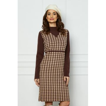Rochie Ania maro cu imprimeu picior de cocos bej Rochie Ania maro cu imprimeu picior de cocos bej
