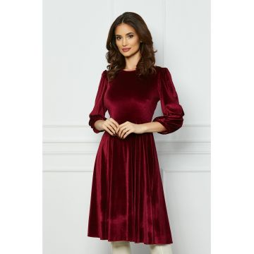 Rochie Dy Fashion bordo din catifea cu accesorii la umeri