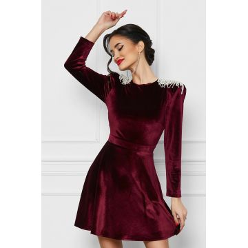 Rochie Dy Fashion mov din catifea cu franjuri la umeri