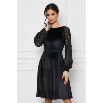 Rochie Dy Fashion neagra cu maneci din dantela