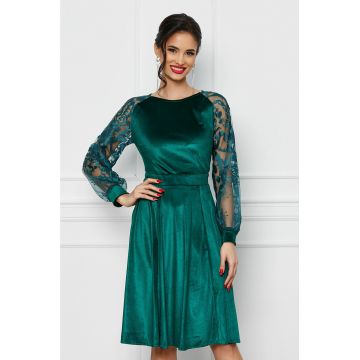 Rochie Dy Fashion verde cu maneci din dantela