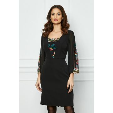 Rochie Ella Collection Donatela neagra cu broderie florala